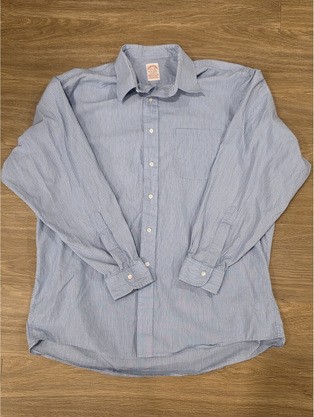 Brooks Brothers Shirt Mens 17.5 35 Blue White Striped All Cotton Button Down